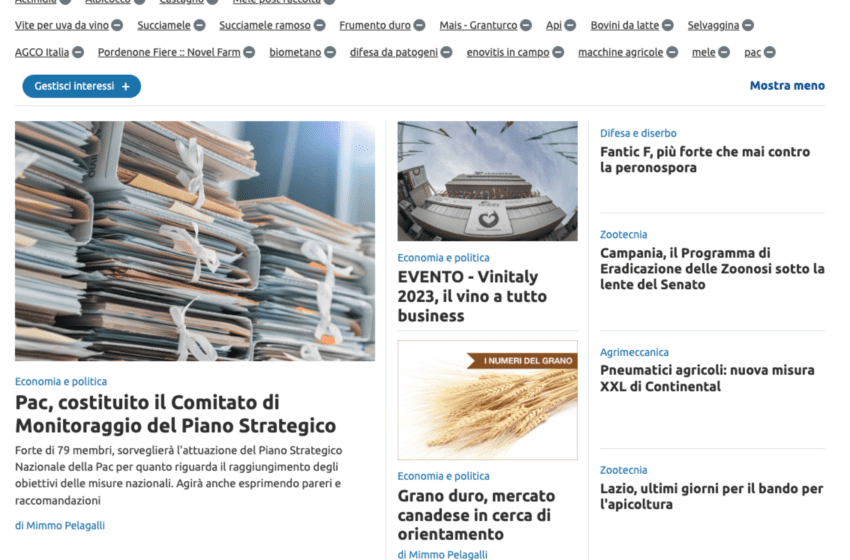  AgroNotizie® è il primo quotidiano digitale di agricoltura in Italia ad offrire ai lettori una esperienza di navigazione personalizzata sulla base dei propri interessi