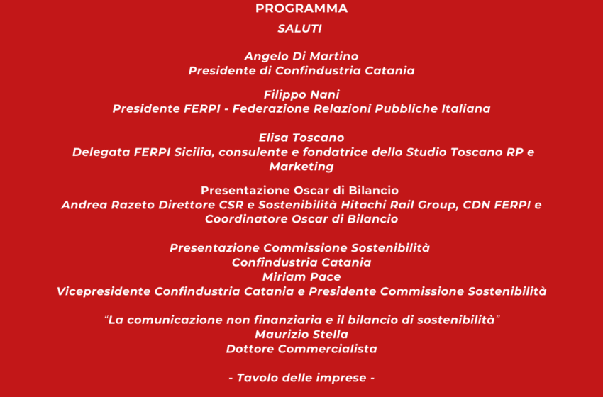 Oscar di Bilancio 59a edizione FERPI Roadshow nazionale tappa siciliana 28 settembre 2023 ore 10.30